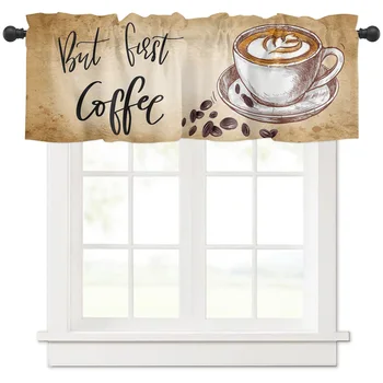 Кофе Кофейные зерна Ретро Кухонные занавески на окно Украшение дома Короткая занавеска для гостиной Спальни Маленькие шторы Cortinas