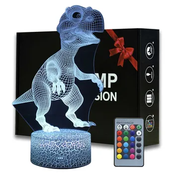 3D Иллюзия Динозавр Ночник Тираннозавр Настольная лампа Украшение детской спальни Лампа Креативные подарки на День Рождения Рождество