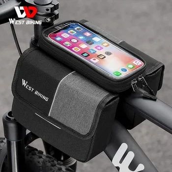 WEST BIKING Сумка на переднюю раму велосипеда 3 В 1, верхняя трубка с сенсорным экраном, сумка для телефона, держатель для велосипедного инструмента, двойная сумка, аксессуары для MTB